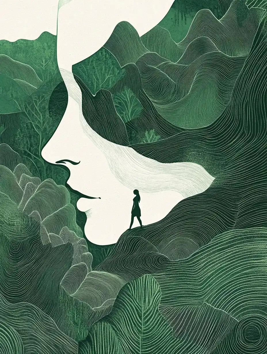 Abstract Woman in Greenery Midjourney提示词