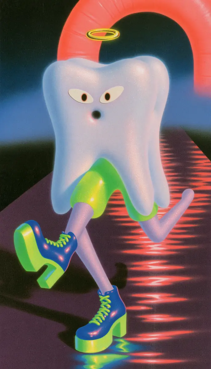 Surreal Gelatin Tooth Creature Midjourney提示词