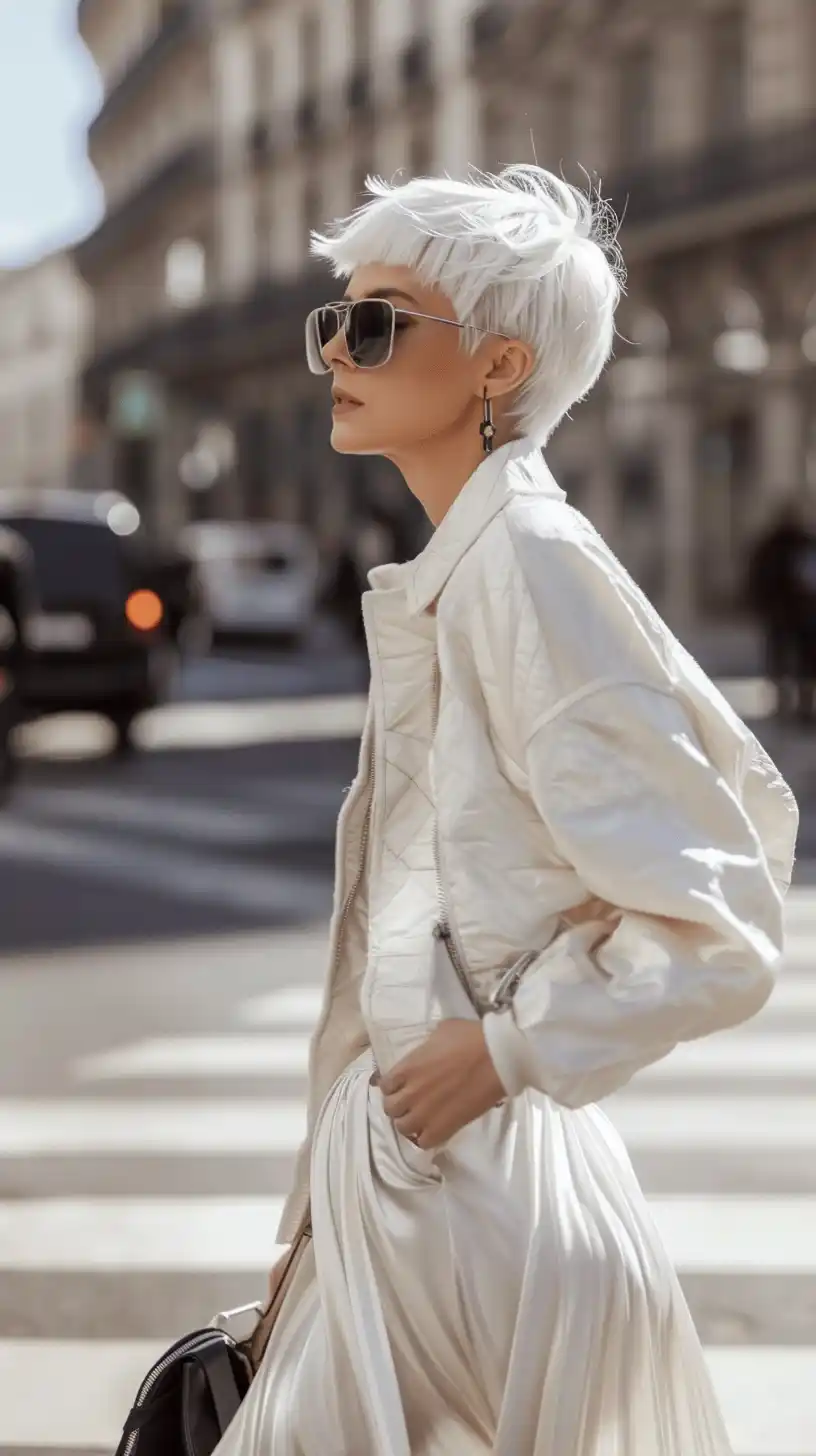 Street Style White Ensemble Midjourney提示词