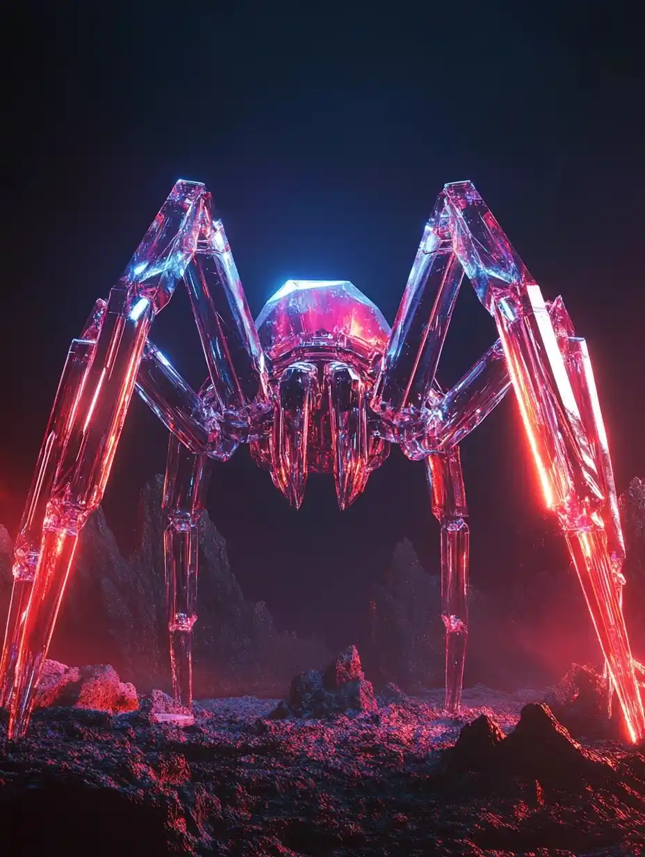 Techno-Blue Spider King Midjourney提示词