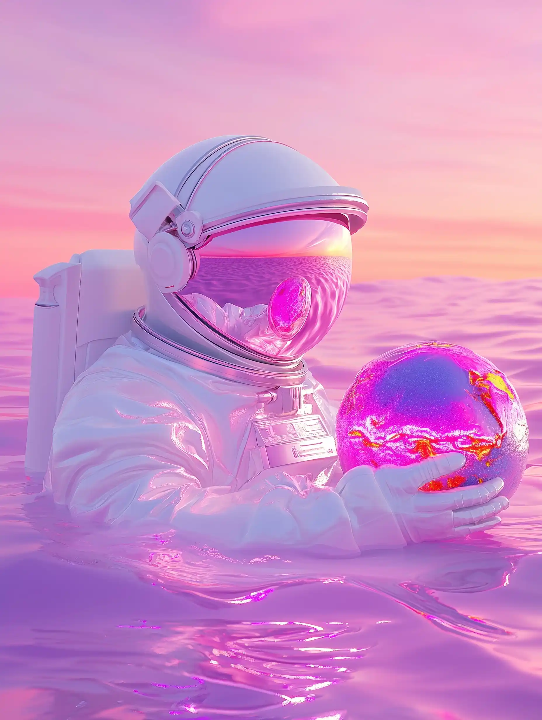 Astronaut Holding Planet Reflection Midjourney提示词