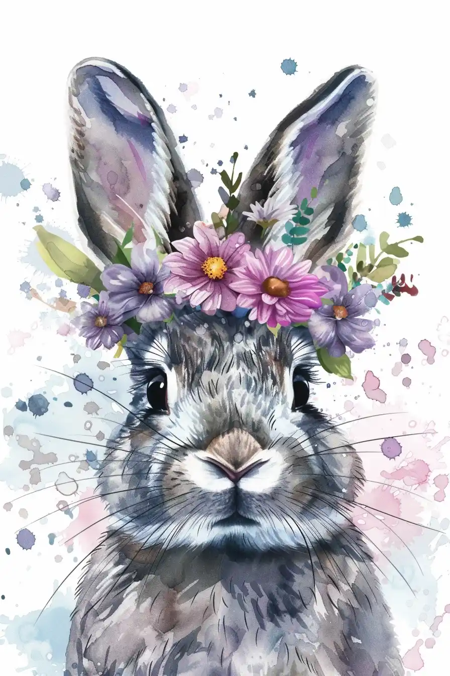 Watercolor Easter Bunny Bouquet Midjourney提示词