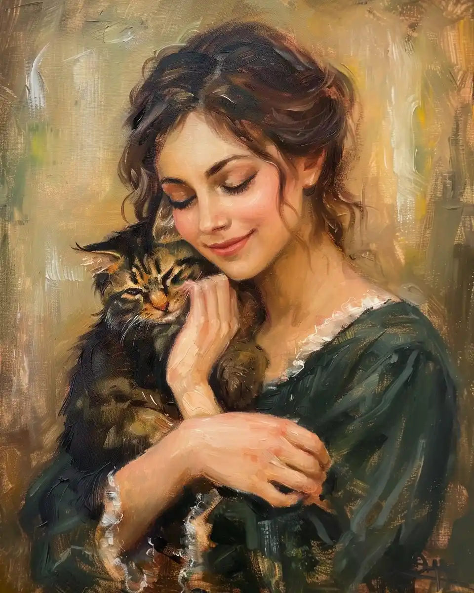 Renoir Woman with Cat Midjourney提示词