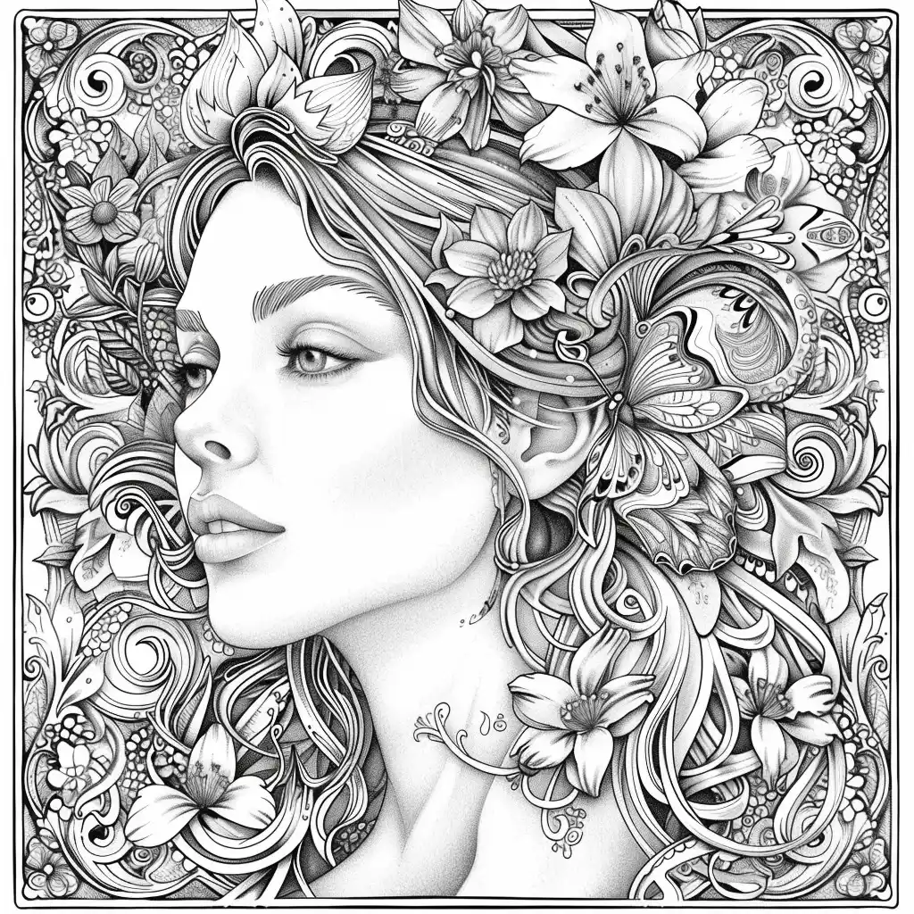 Intricate Floral Woman Garden Midjourney提示词