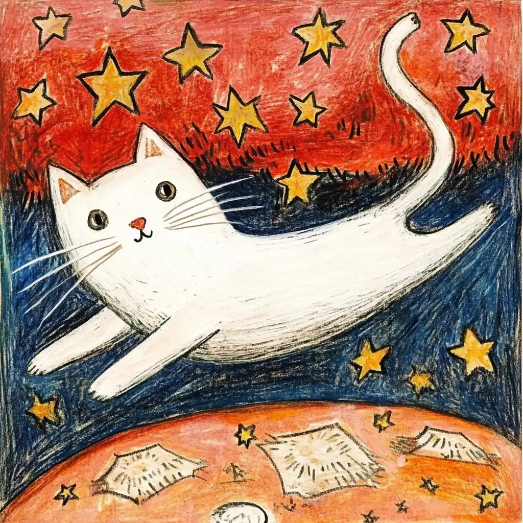 Cartoon Cat Among Stars Midjourney提示词