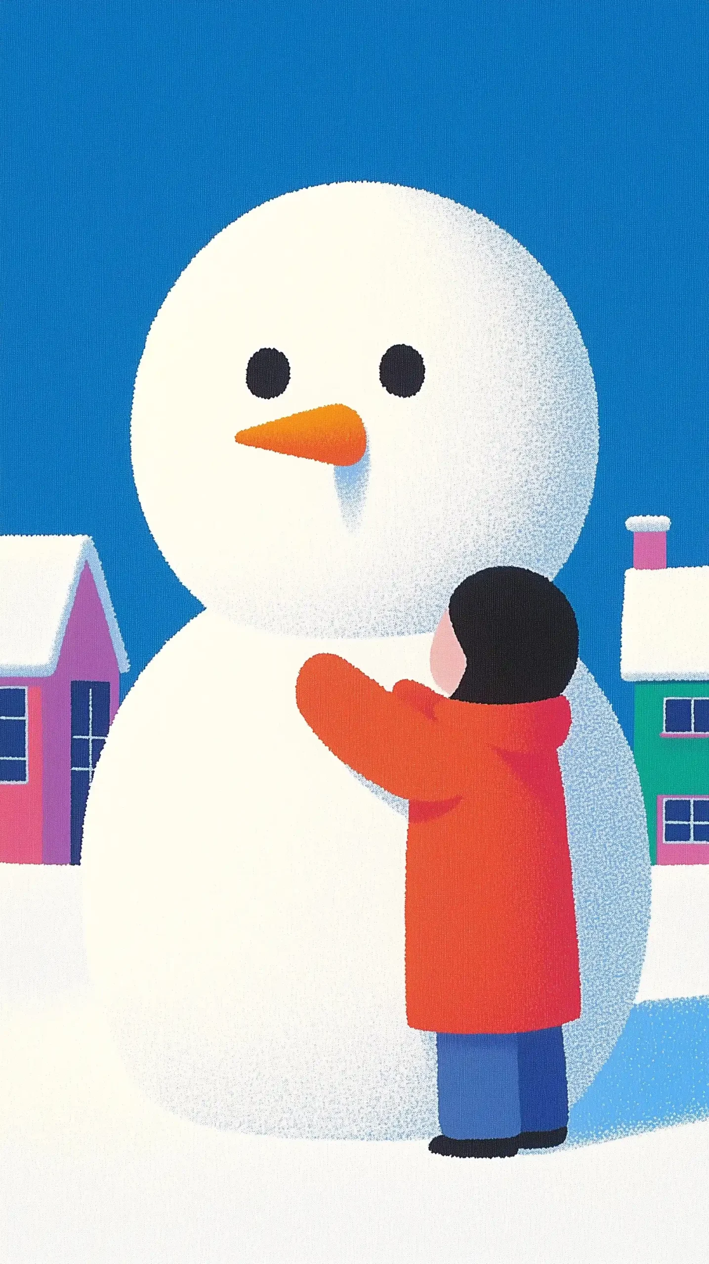 Felt Children Building Snowman Midjourney提示词