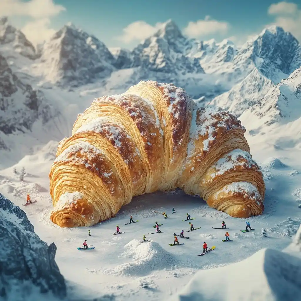 Surreal Croissant on Mountains Midjourney提示词