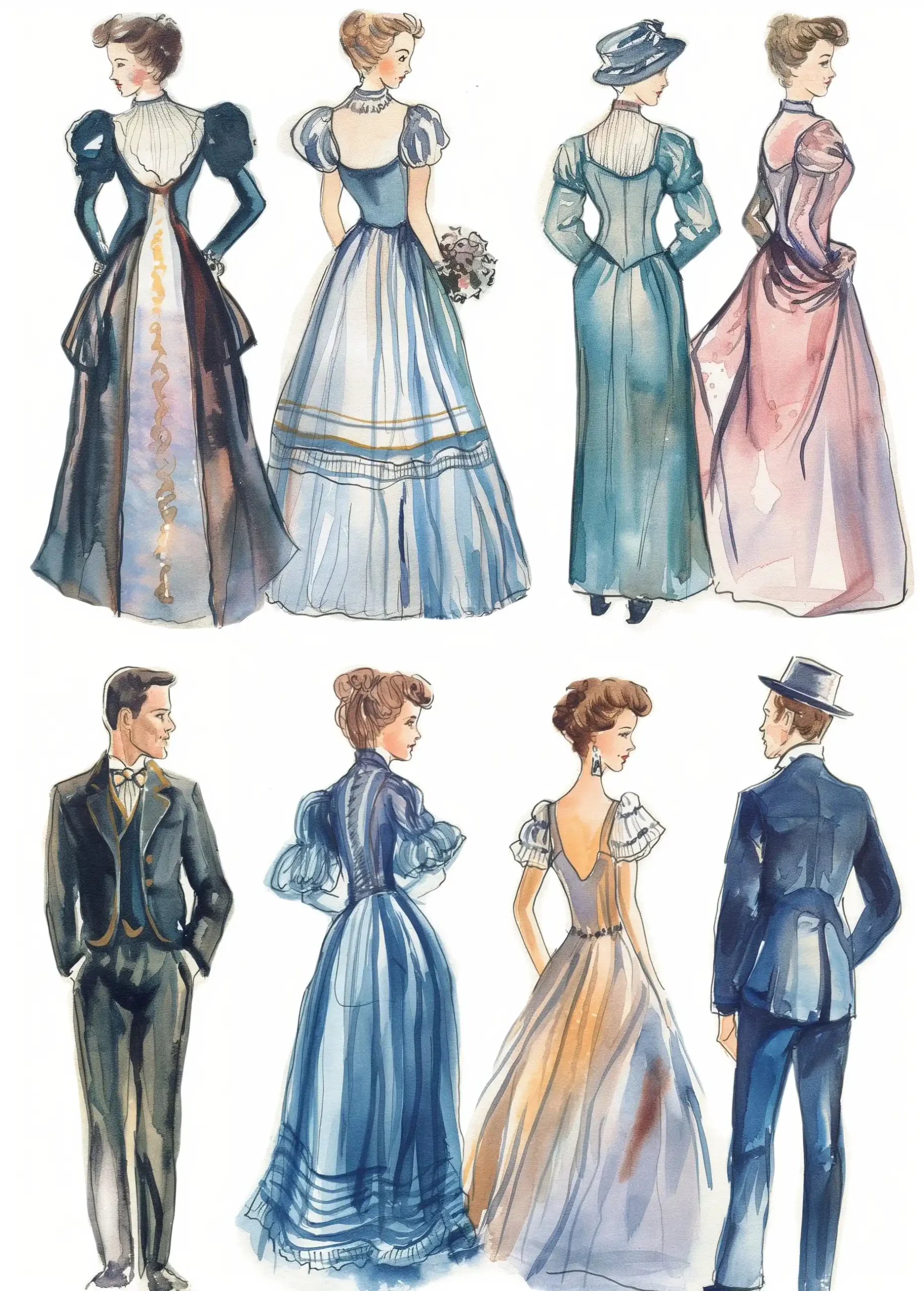 Pastel 40s Fashion Watercolor Midjourney提示词