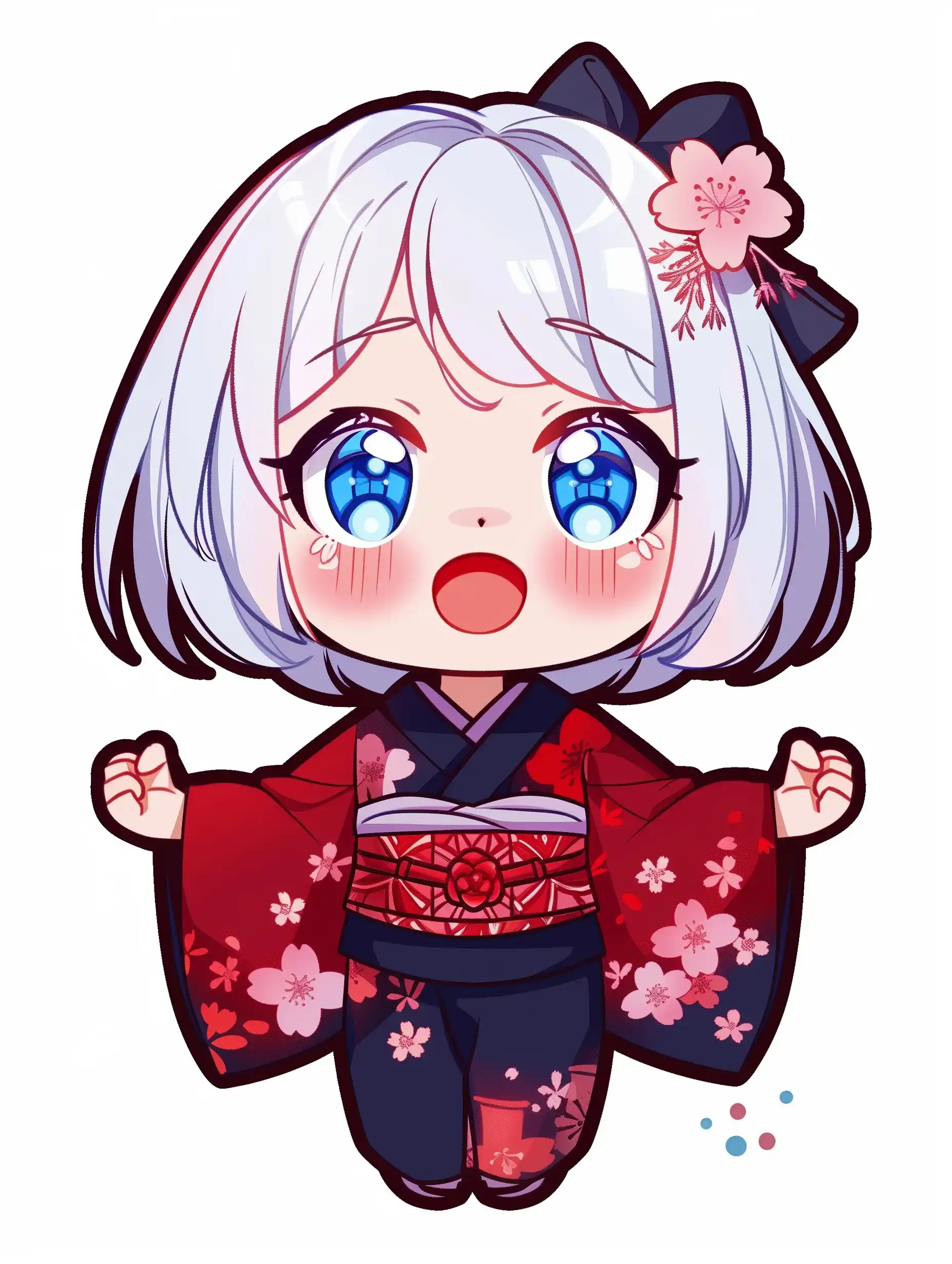 Chibi Anime Girl Kimono Midjourney提示词