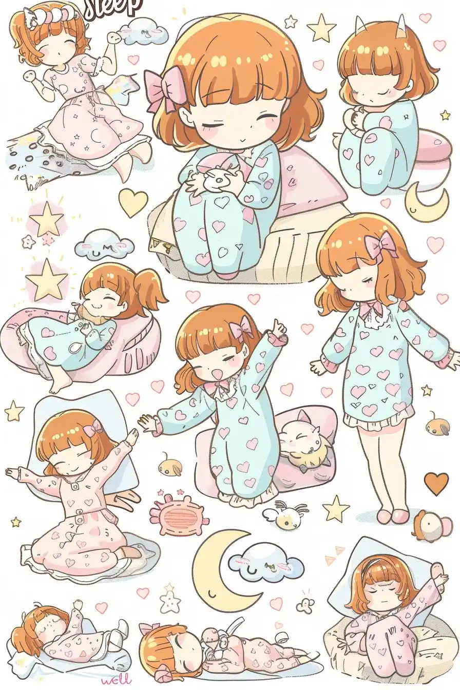 Pastel Pajama Stickers Midjourney提示词
