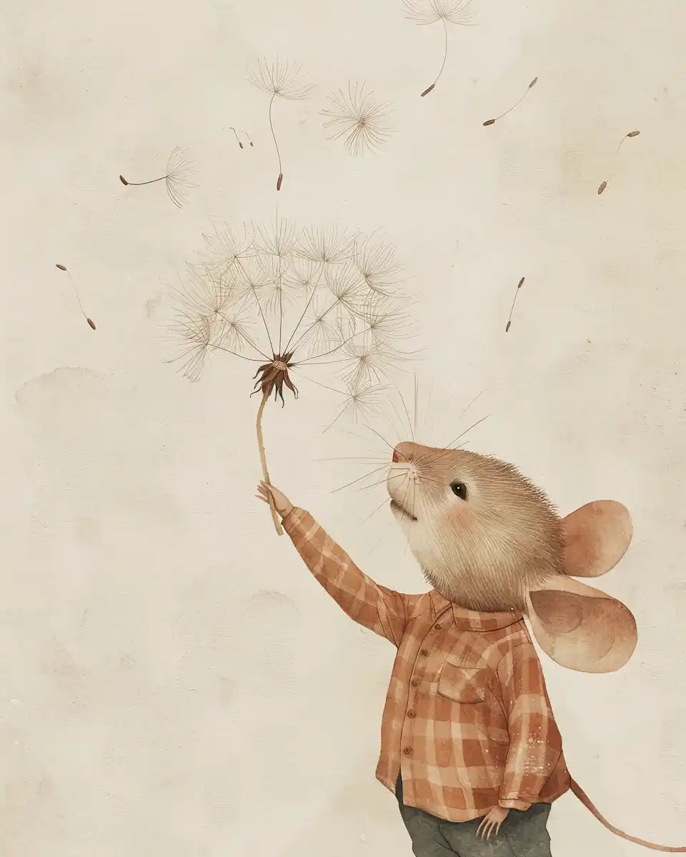 Mouse Dandelion Float Watercolor Midjourney提示词