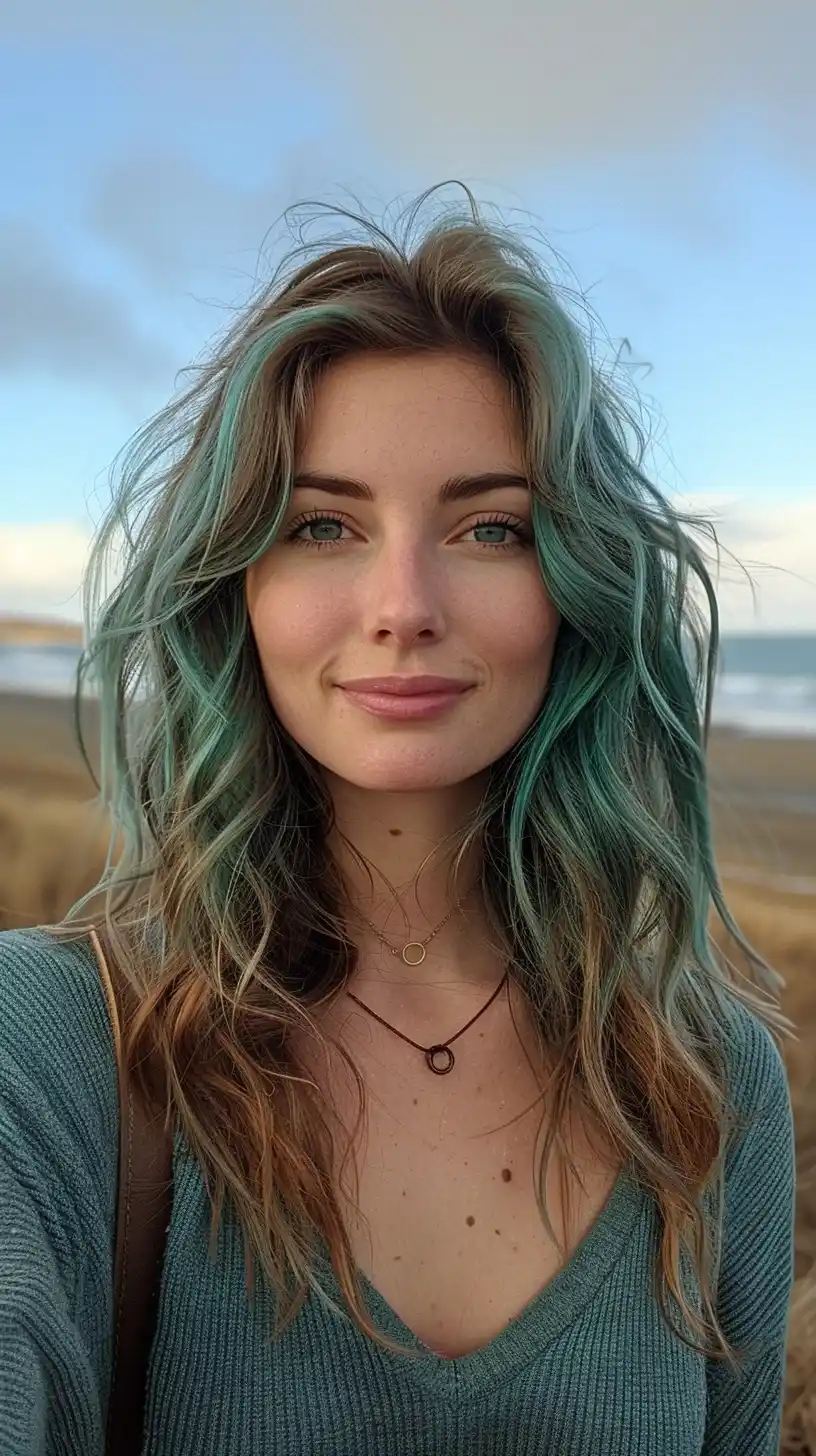 Stylized Woman with Colorful Hair Midjourney提示词