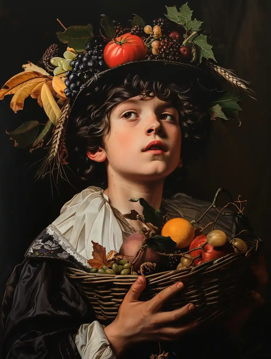 Futurist Boy with Fruit Midjourney提示词