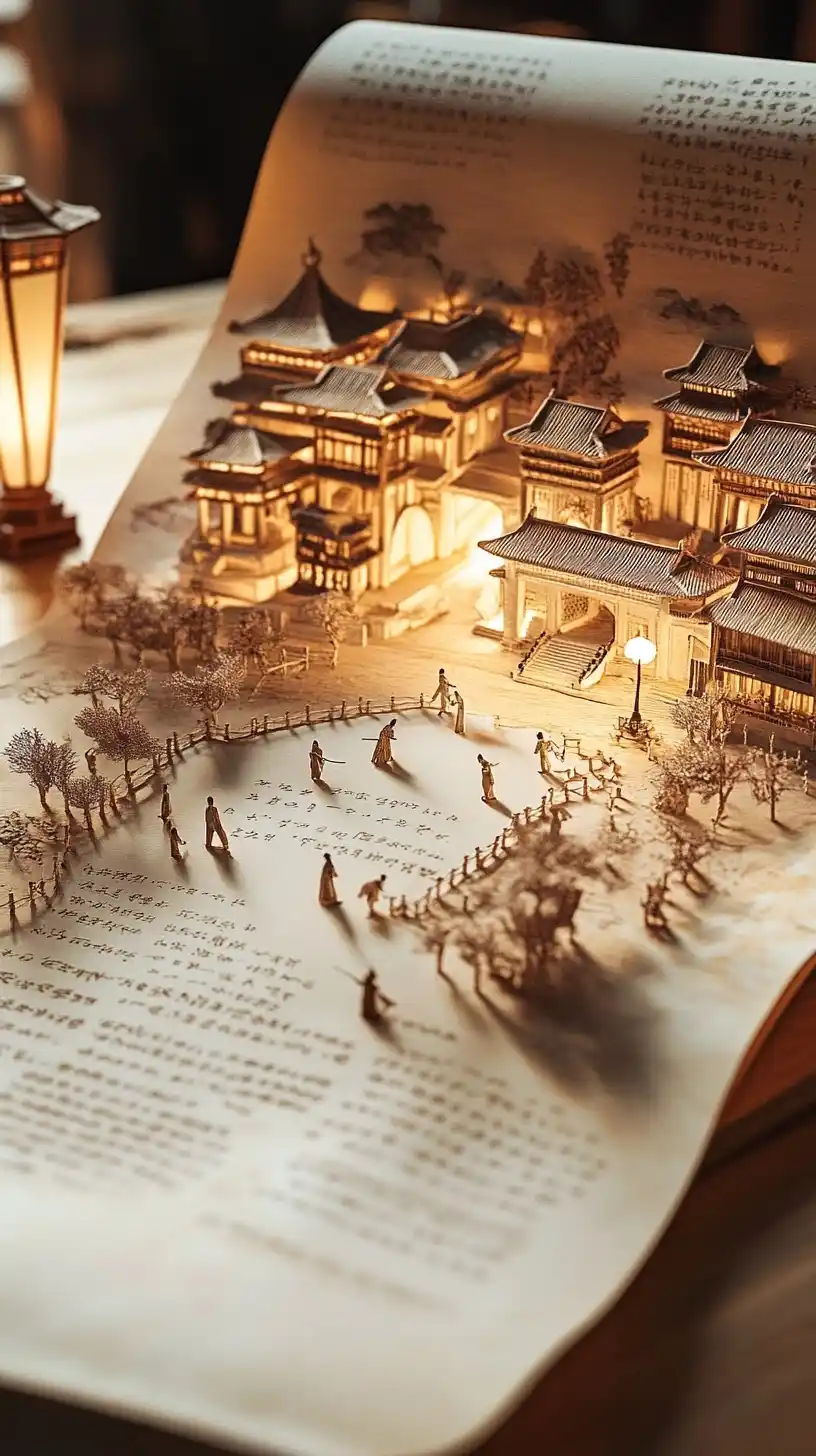 Miniature Architecture Scroll Illustration Midjourney提示词