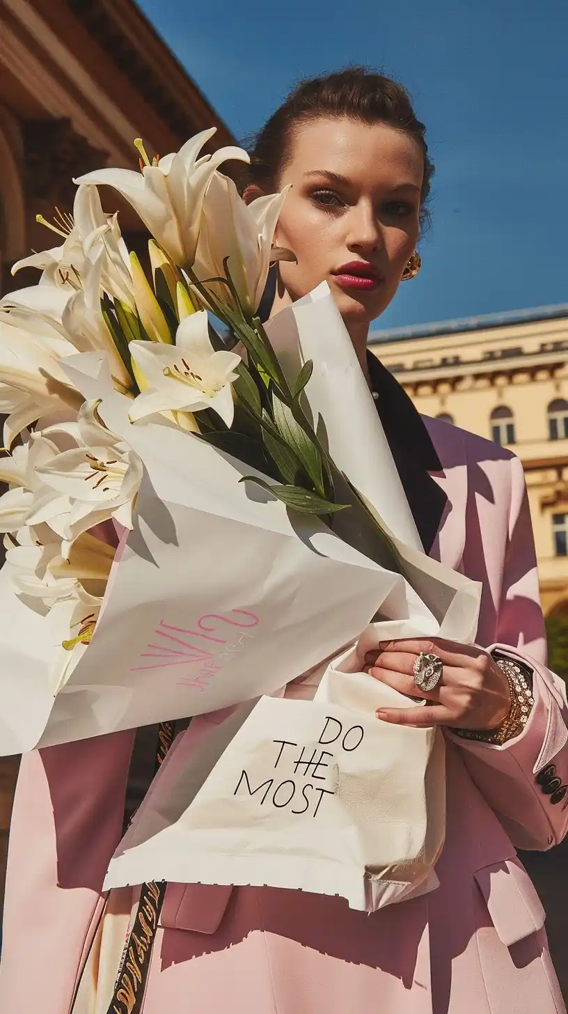 Chic Lily Bouquet Portrait Midjourney提示词