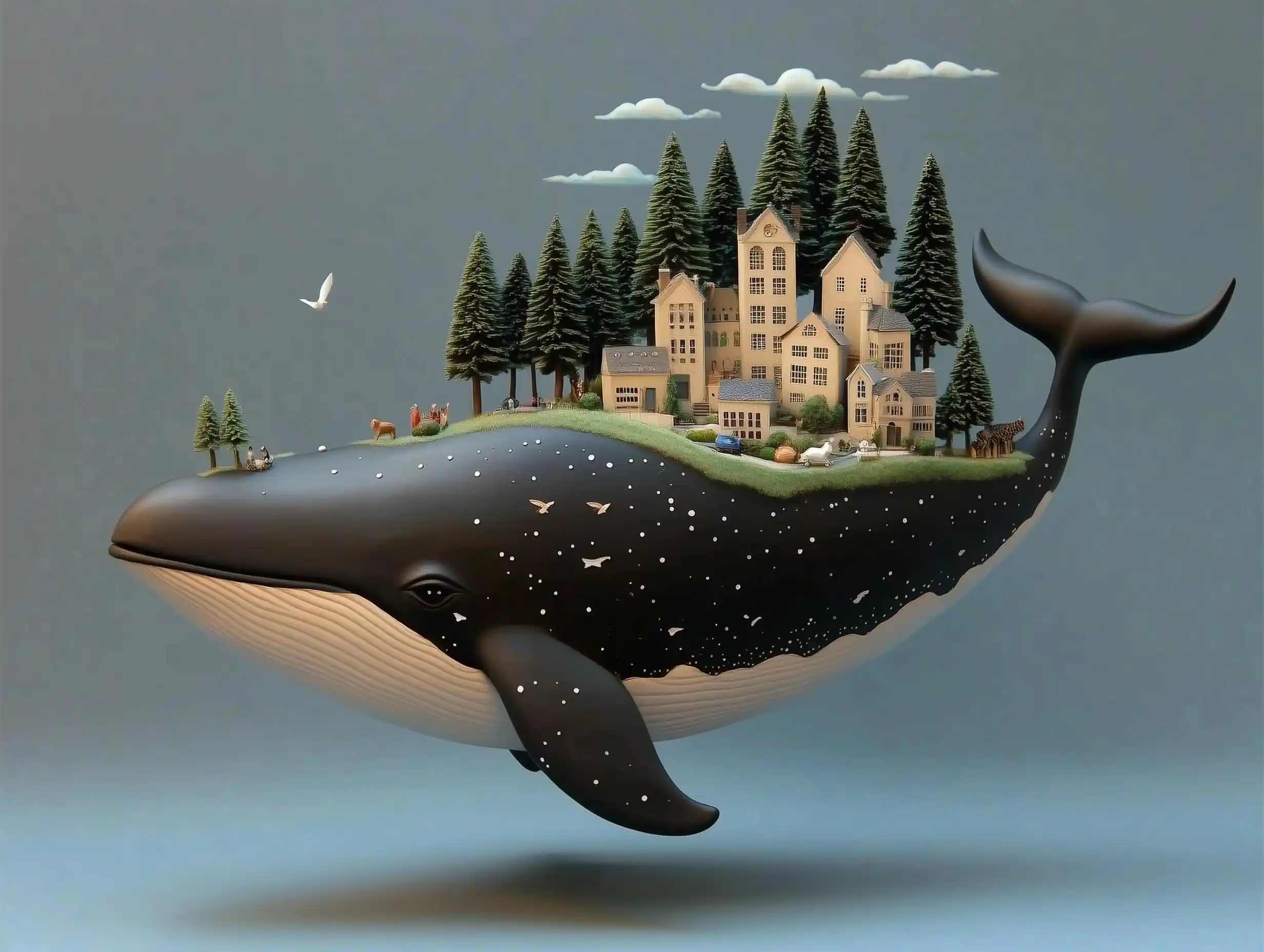 Whale Figurine with Cityscape Midjourney提示词