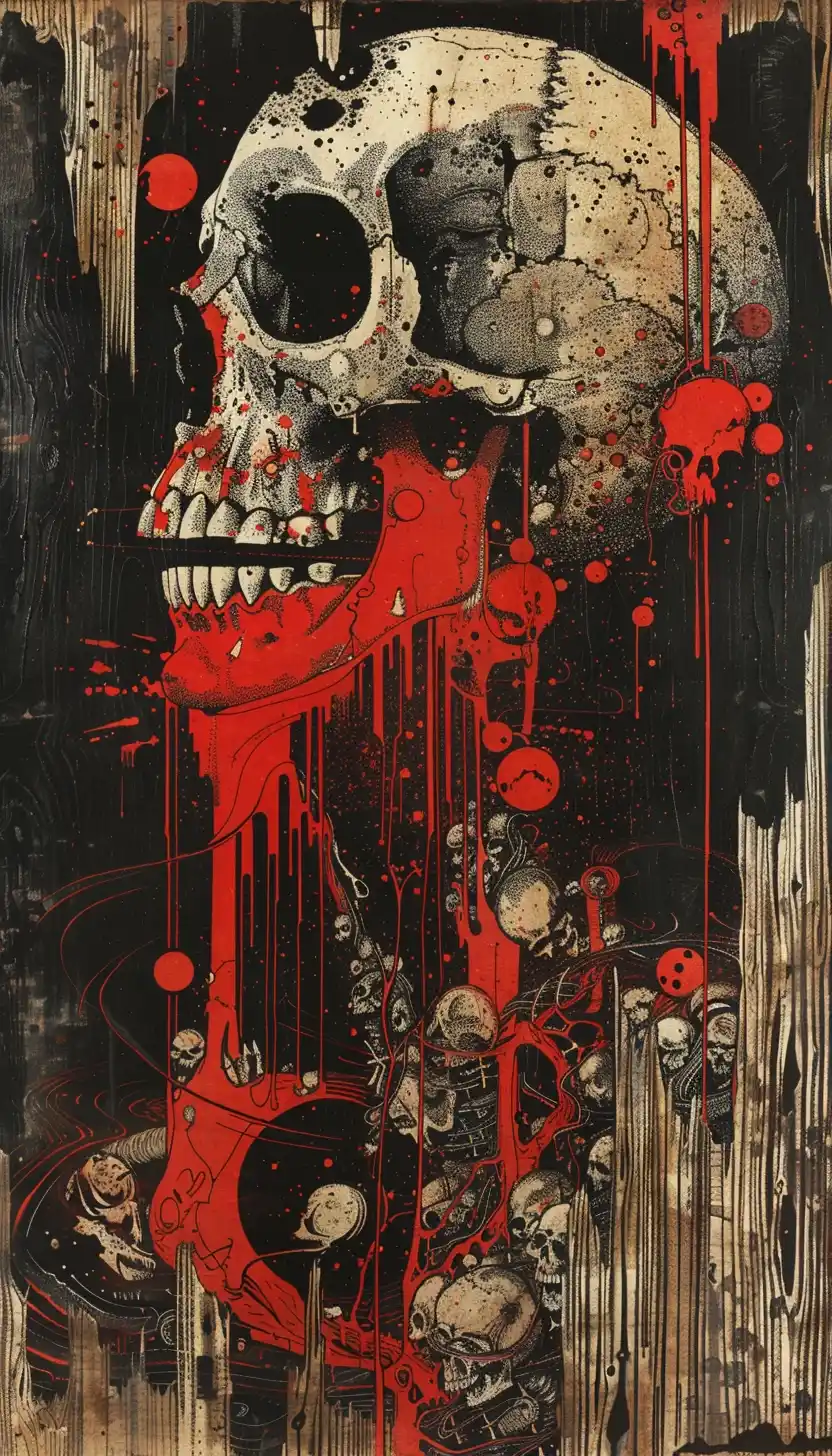 Dark Fantasy Lithograph Psychedelic Tethered Minds Midjourney提示词