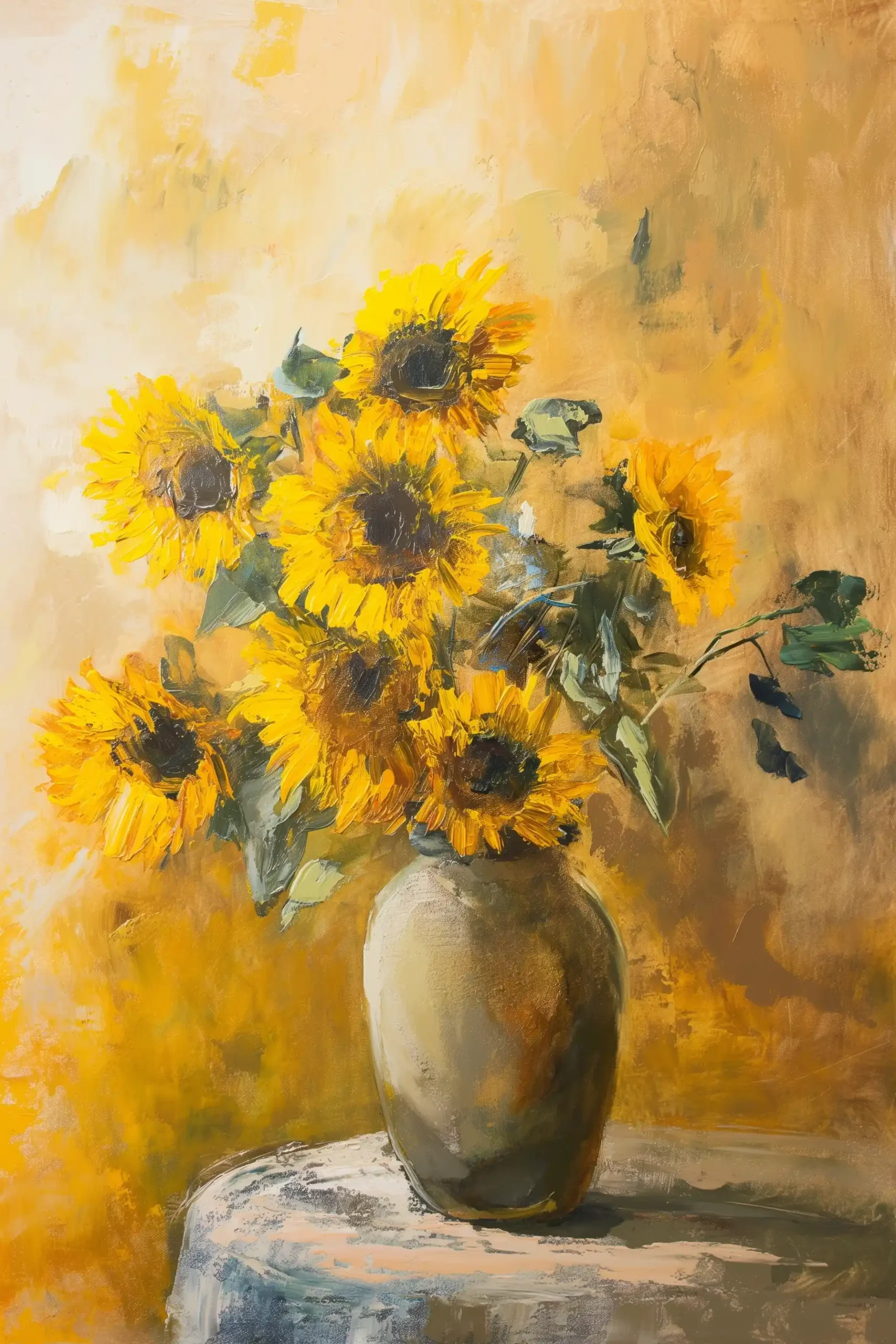Impressionist Sunflower Vase Midjourney提示词