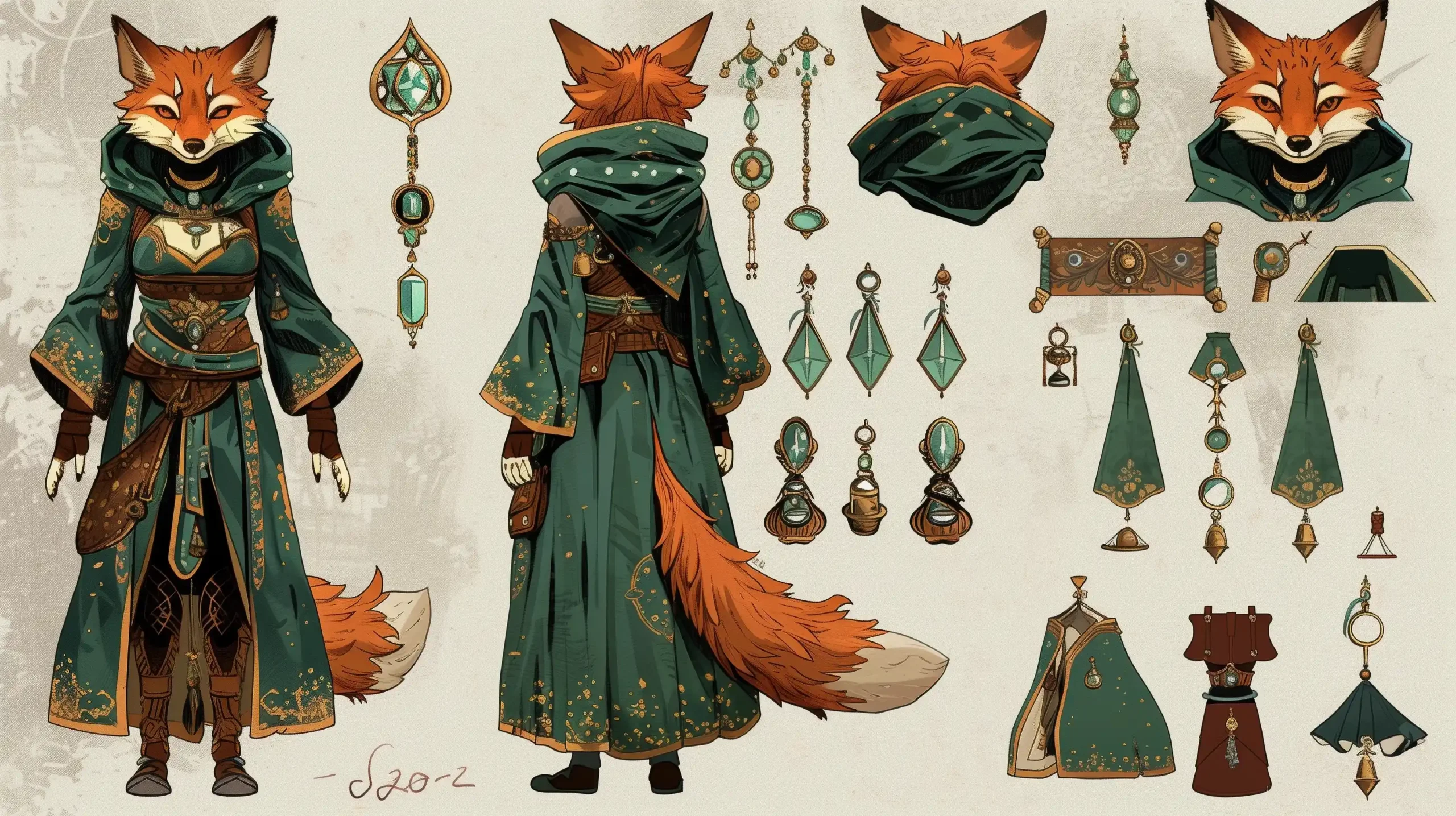 Magic Fox Character Design Midjourney提示词