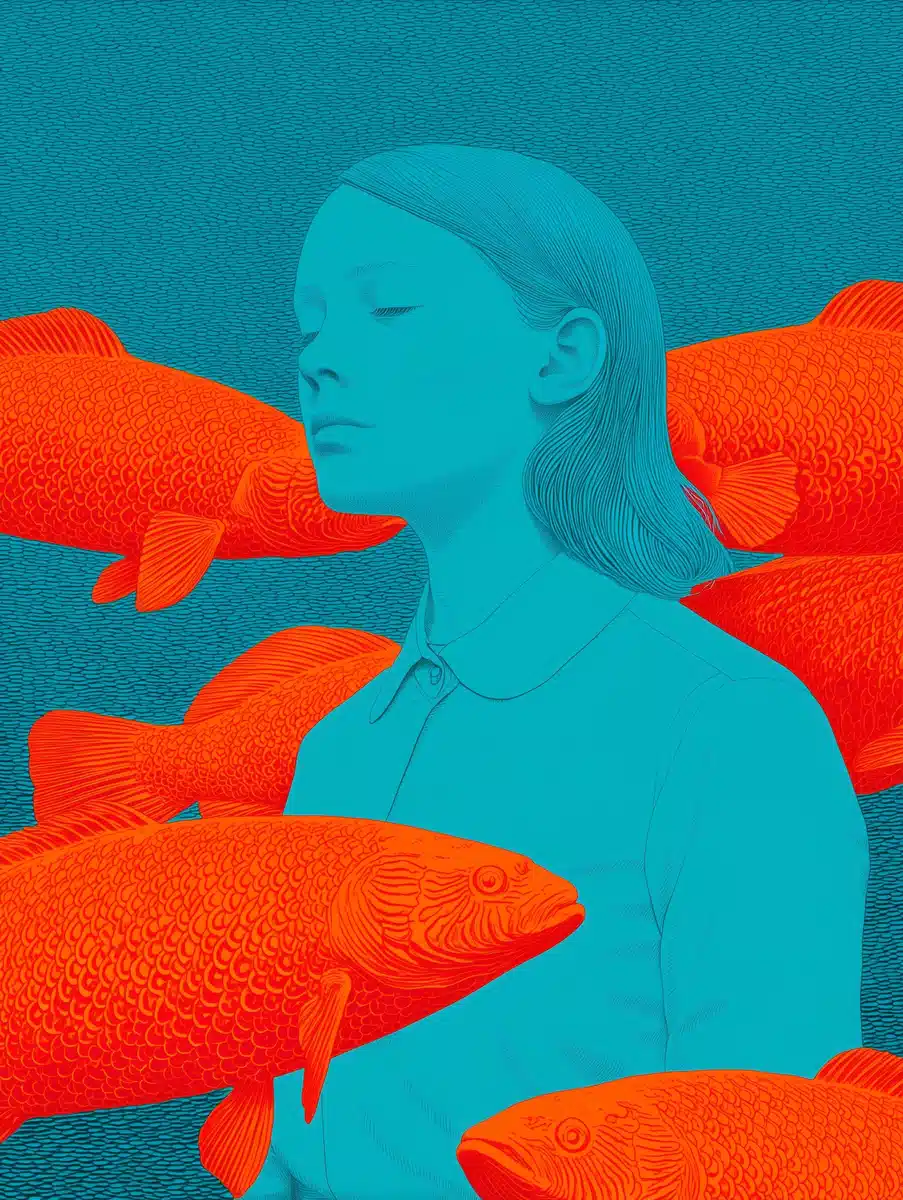 Brewstercolor Woman with Fishes Midjourney提示词