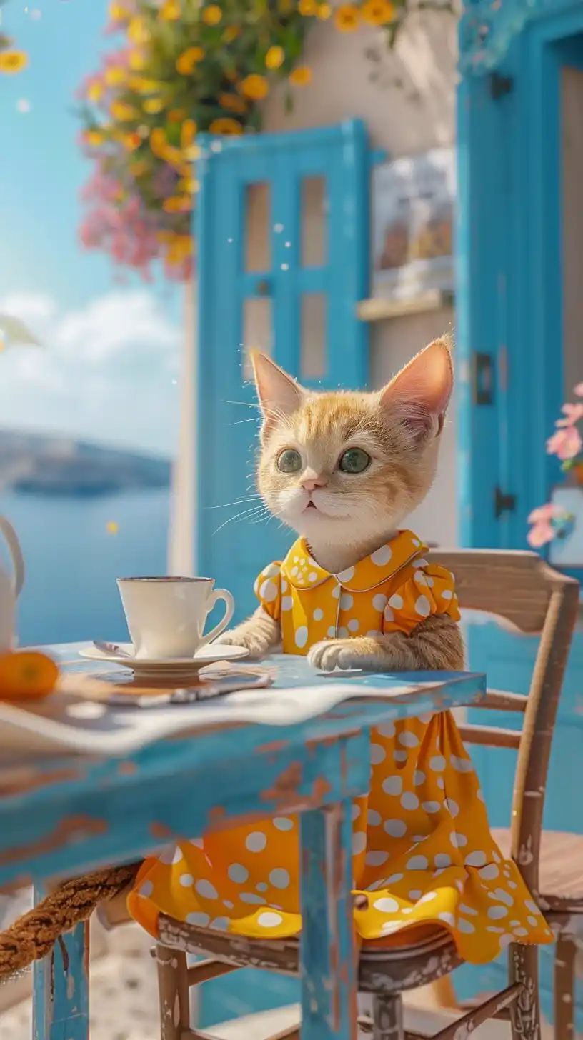 Cat in Yellow Sundress Midjourney提示词
