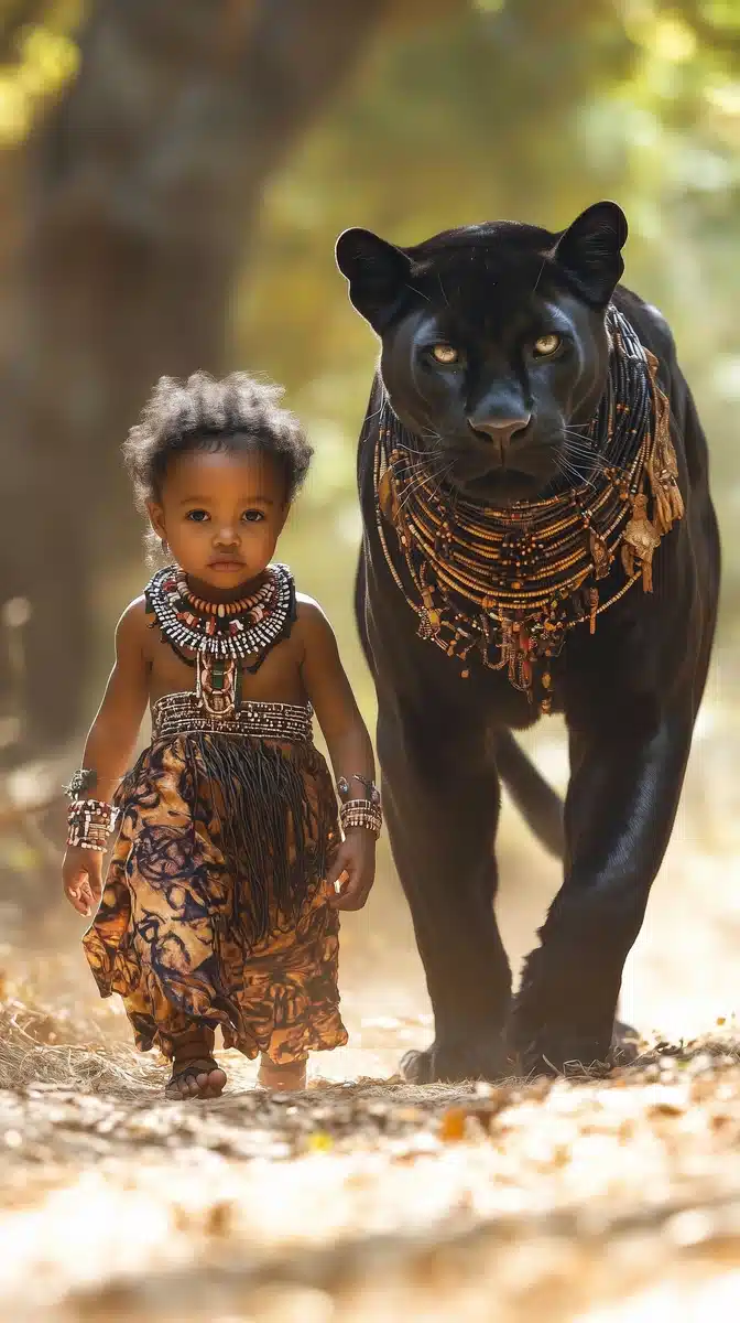 Baby and Panther Runway Midjourney提示词
