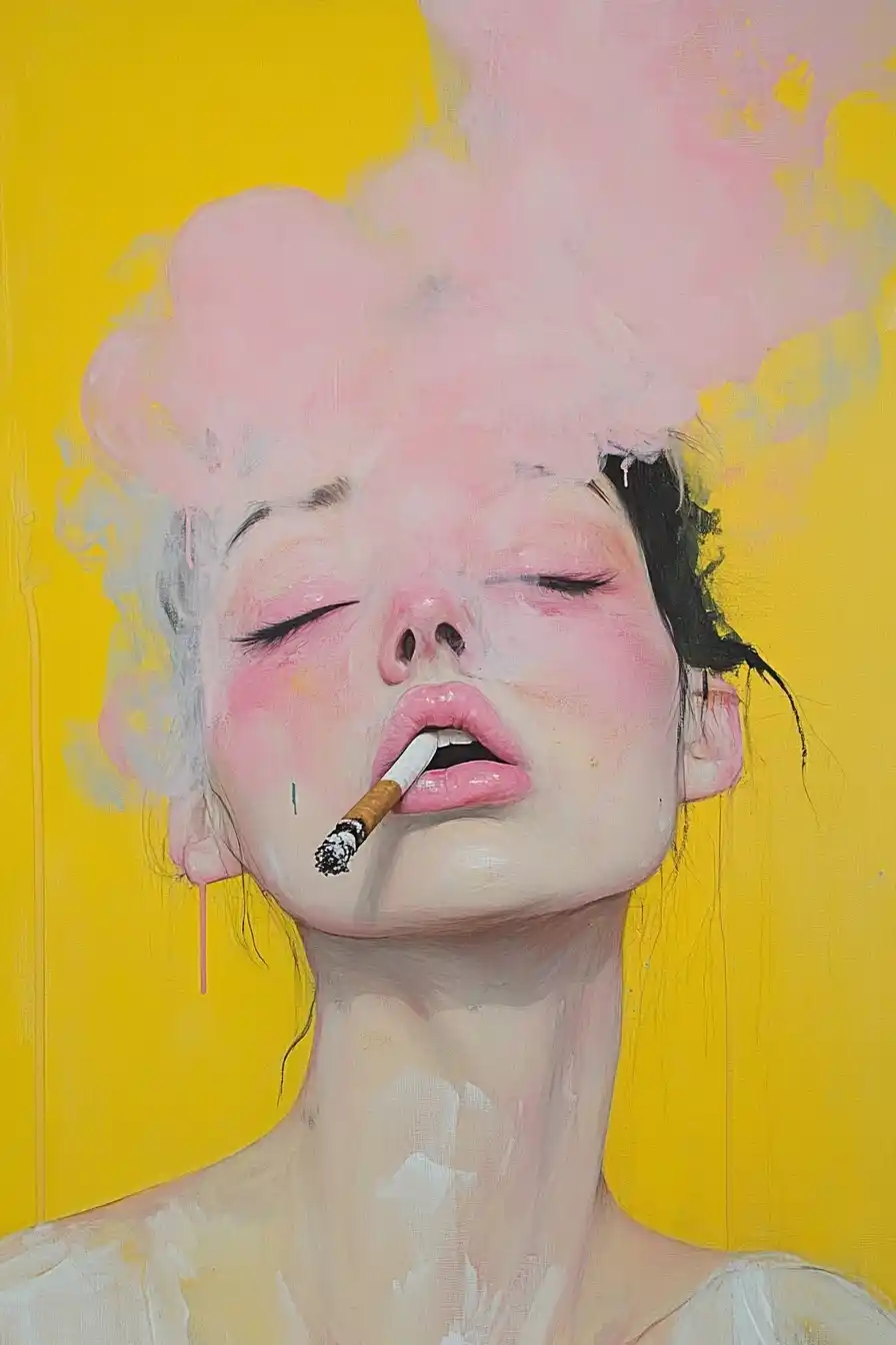 Surreal Woman Smoking Cigarette Midjourney提示词