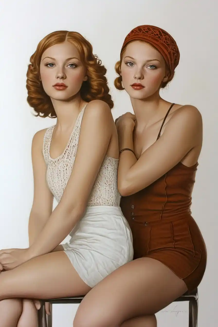 Surreal Girlfriends in 1930s Style Midjourney提示词