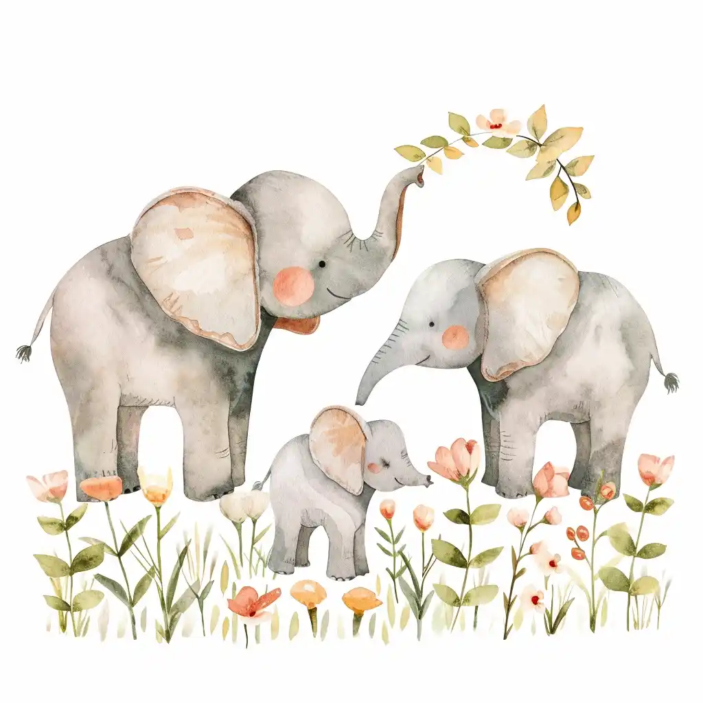 Watercolor Boho Elephant Midjourney提示词