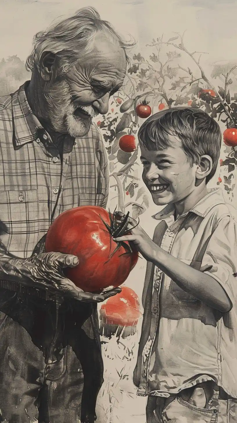 Vintage Tomato Harvest Portrait Midjourney提示词