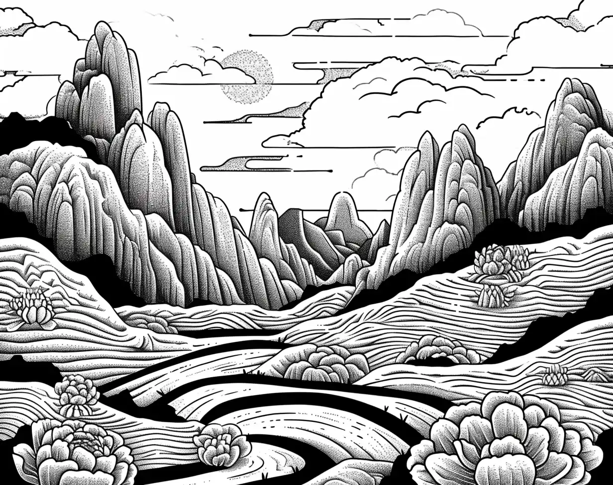 Psychedelic Mountain Sketch Midjourney提示词
