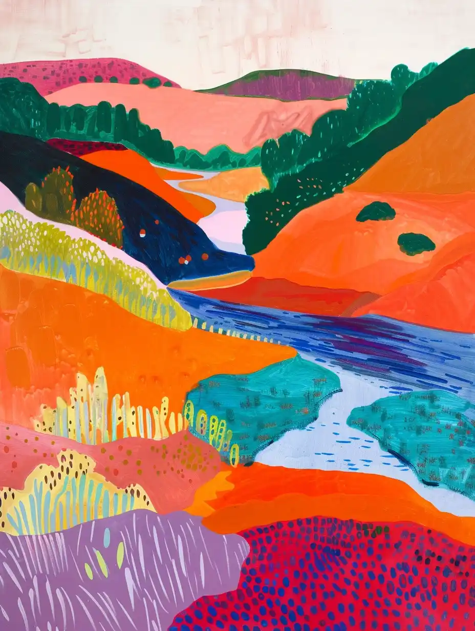 Expressive River Landscape Midjourney提示词