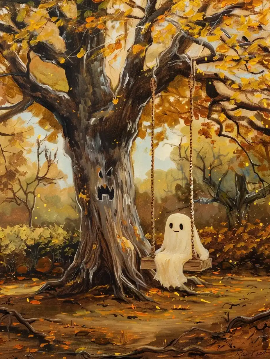 Rustic Halloween Ghost Swing Midjourney提示词