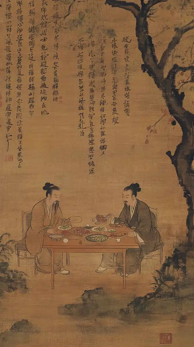 Gongbi Dining Scene Illustration Midjourney提示词