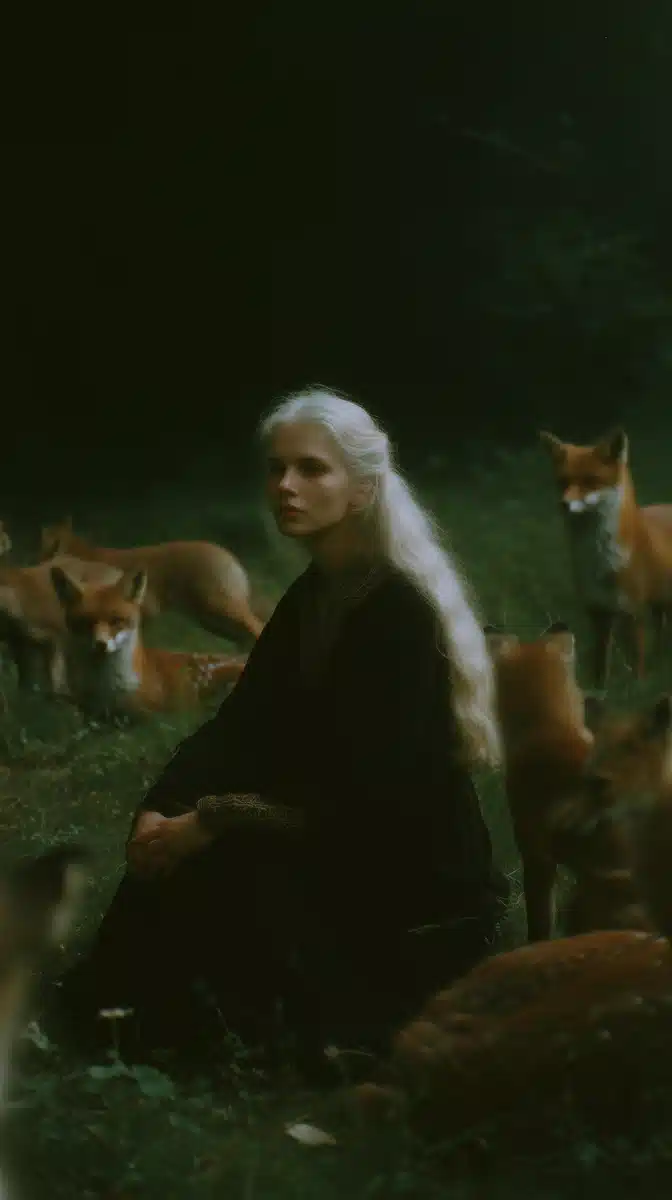 Slavic Woman in Forest Midjourney提示词