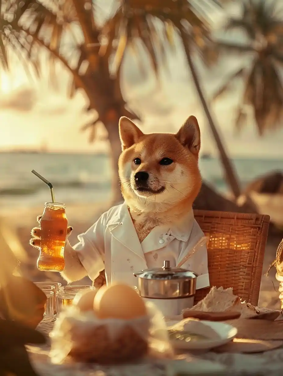 Cinematic Shiba Beach Fun Midjourney提示词