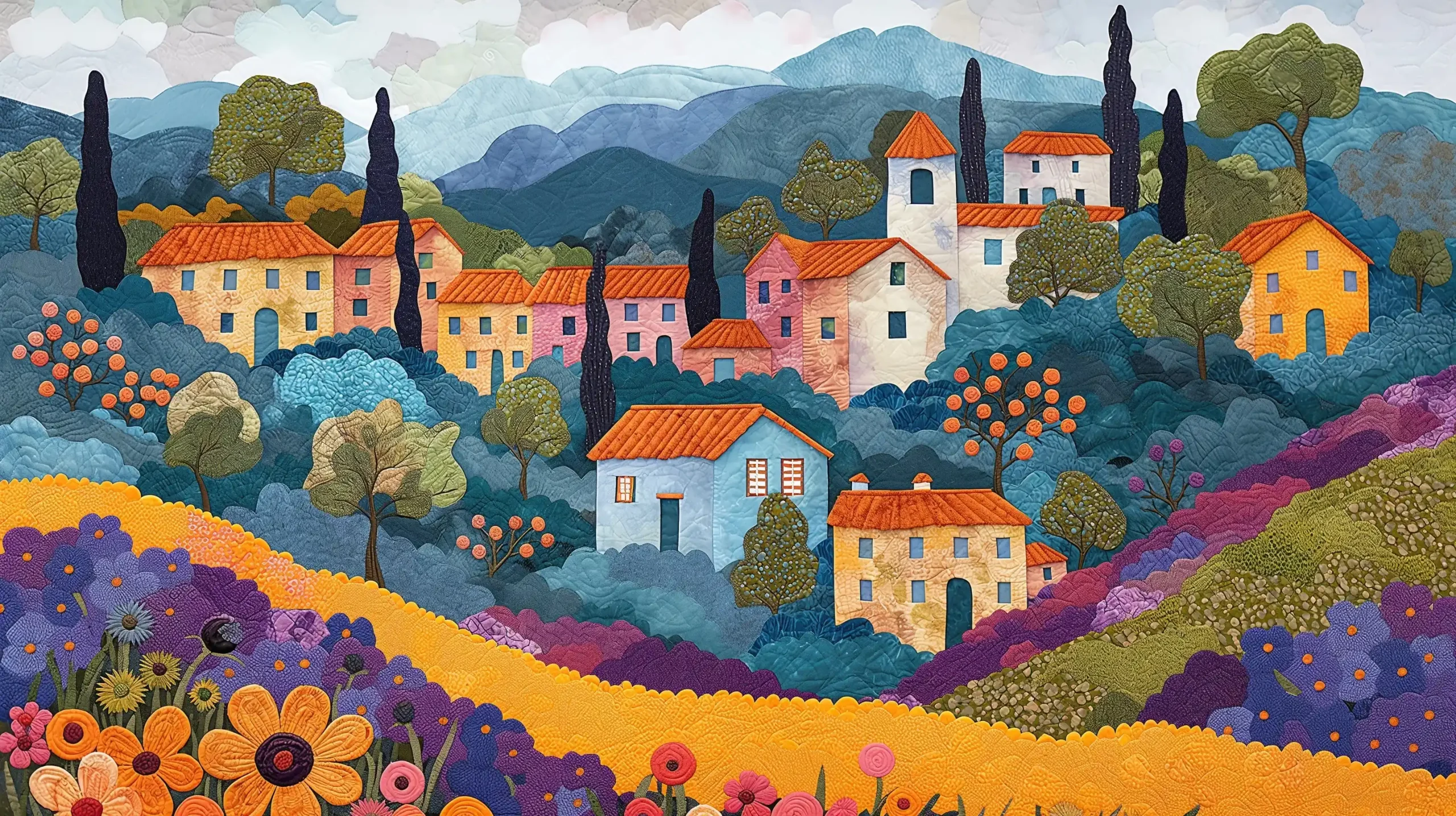 Whimsical French Village Weavings Midjourney提示词