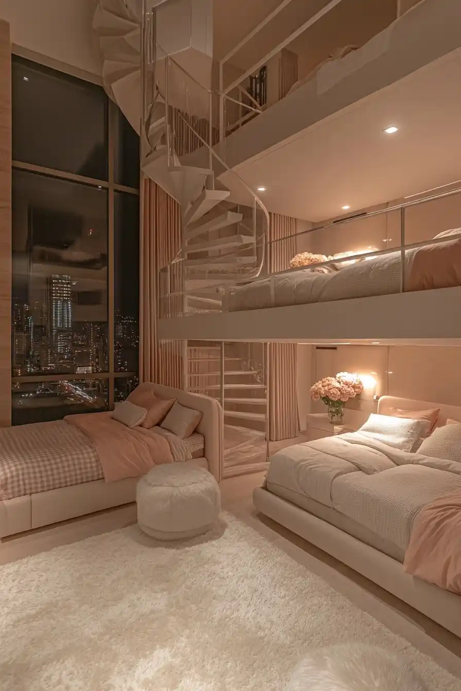 Spiral Staircase Bedroom Scene Midjourney提示词
