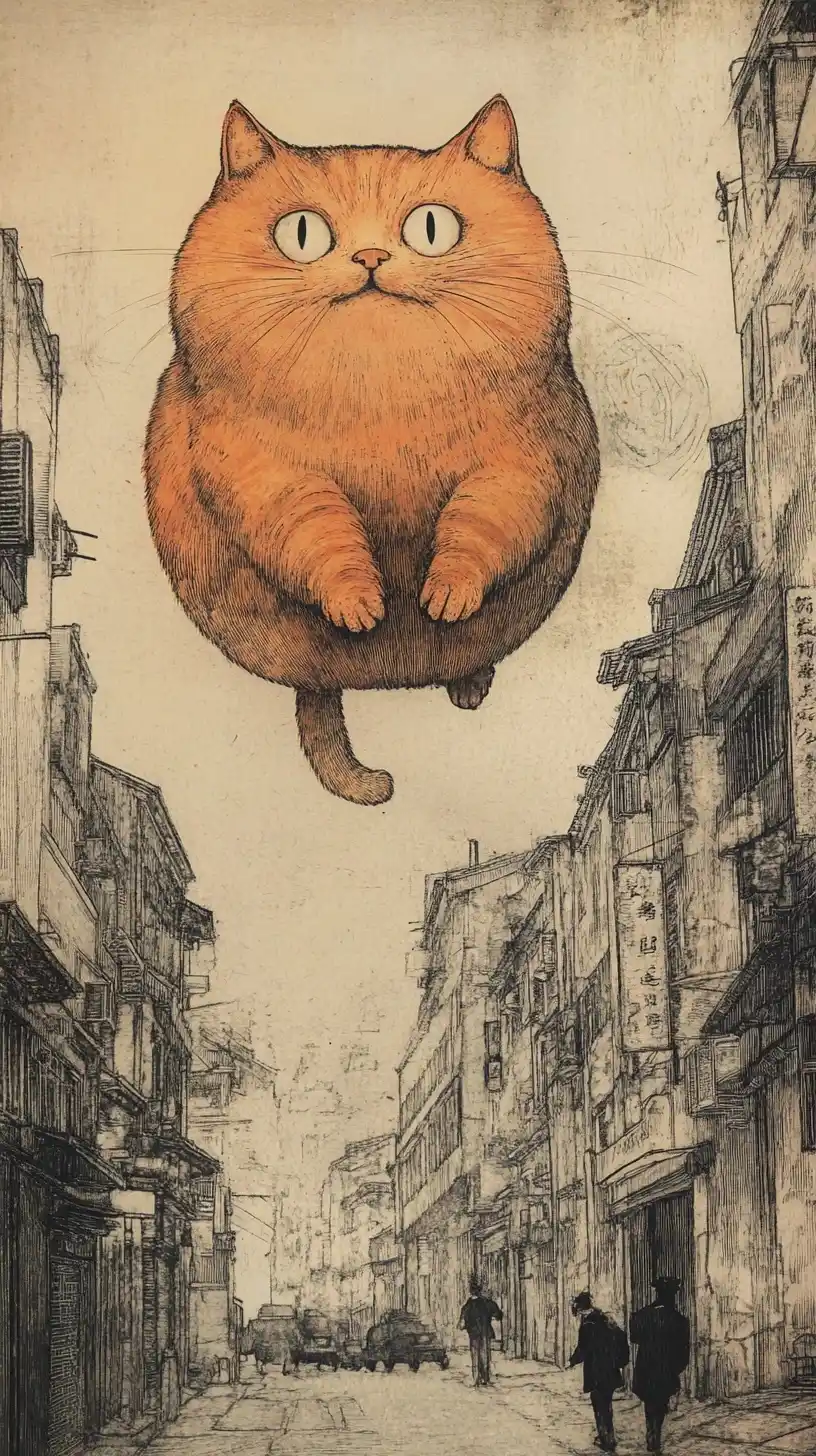 Giant Cat Copperplate Etching Midjourney提示词