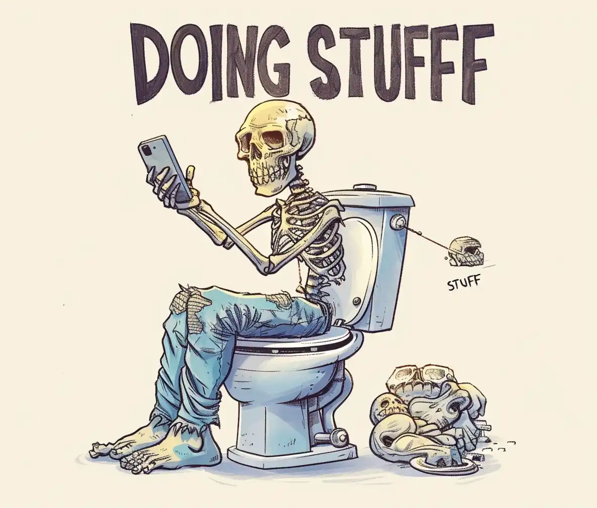Cartoon Skeleton on Toilet Midjourney提示词