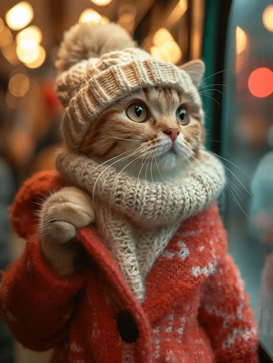 Lifelike Cat Boarding Bus Midjourney提示词