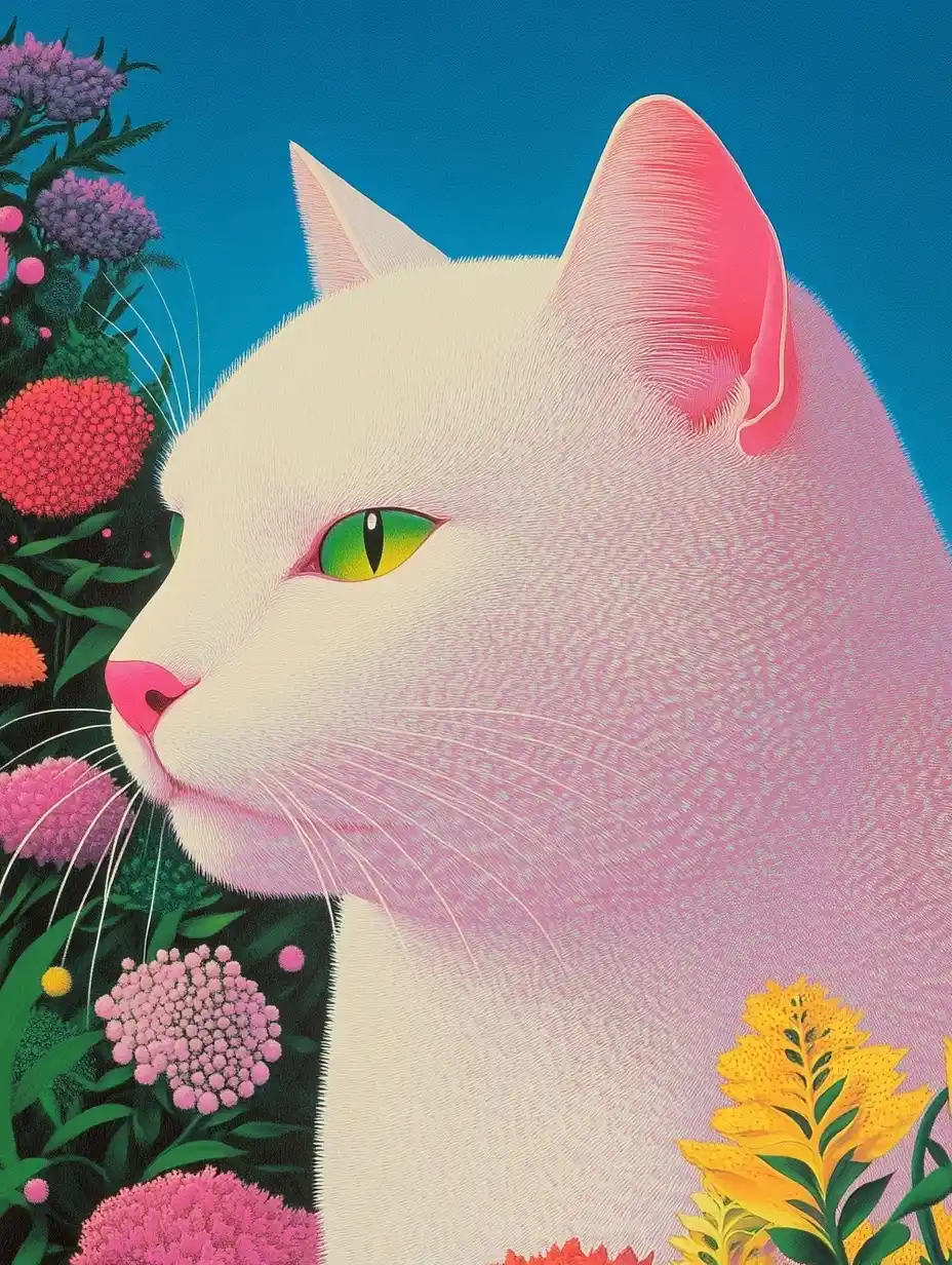 Illustrated Cat Portrait Midjourney提示词