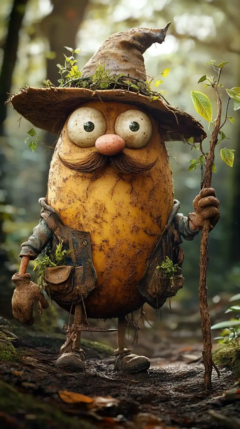 Adventurer Potato in Forest Midjourney提示词