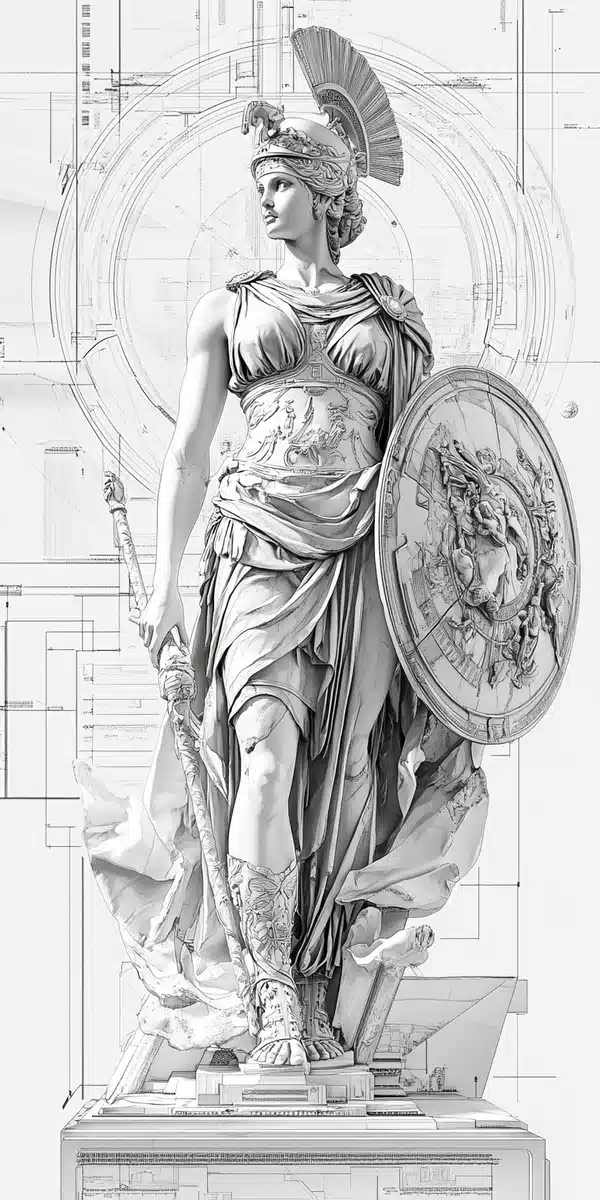 Athena Statue in Blueprint Midjourney提示词