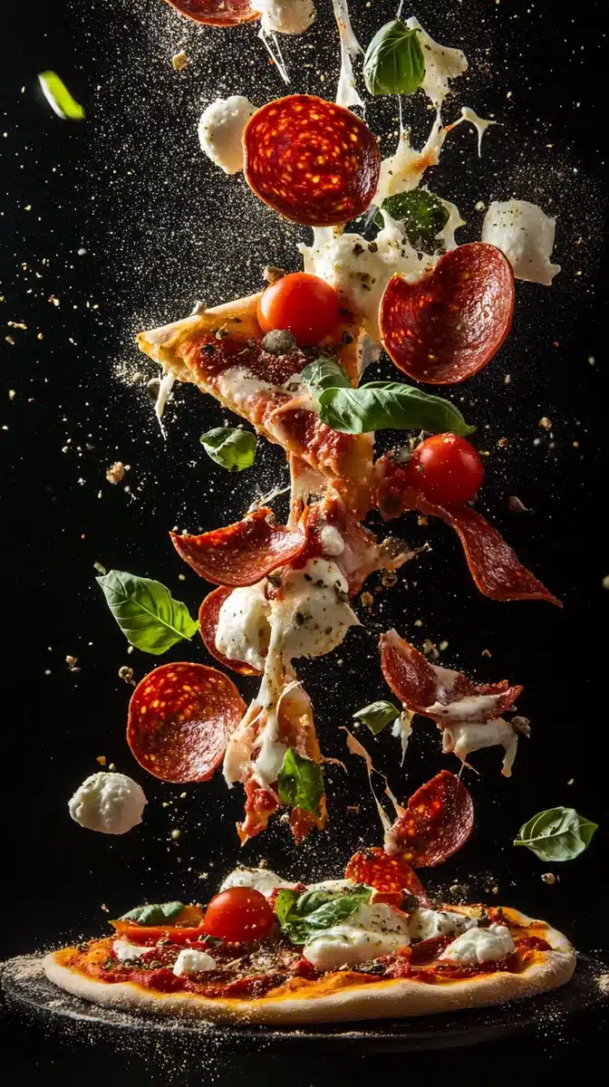 Deconstructed Pizza Explosion Photography Midjourney提示词