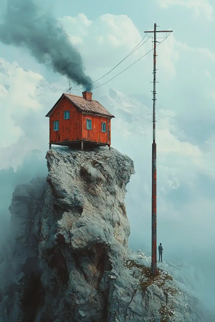 Surreal House on Mountain Midjourney 提示词生成效果