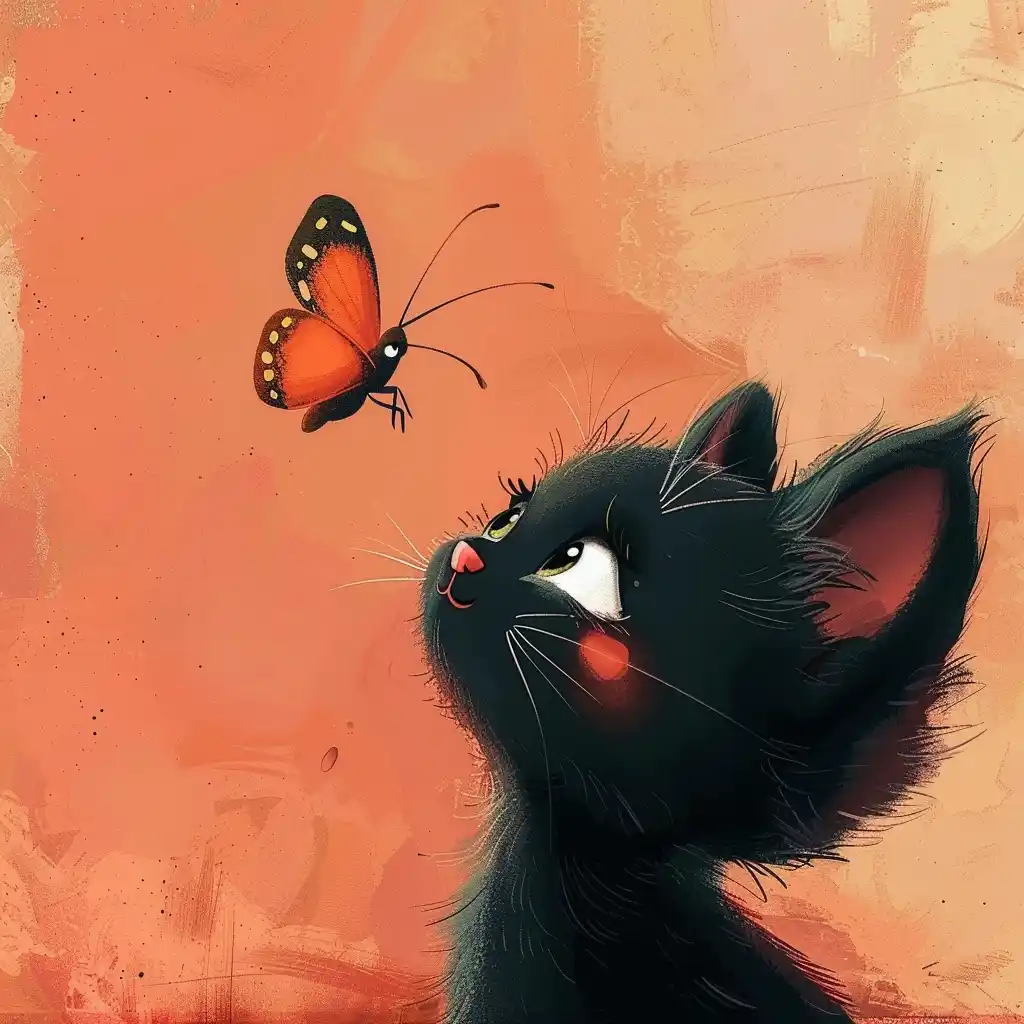Black Cat and Butterfly Midjourney提示词