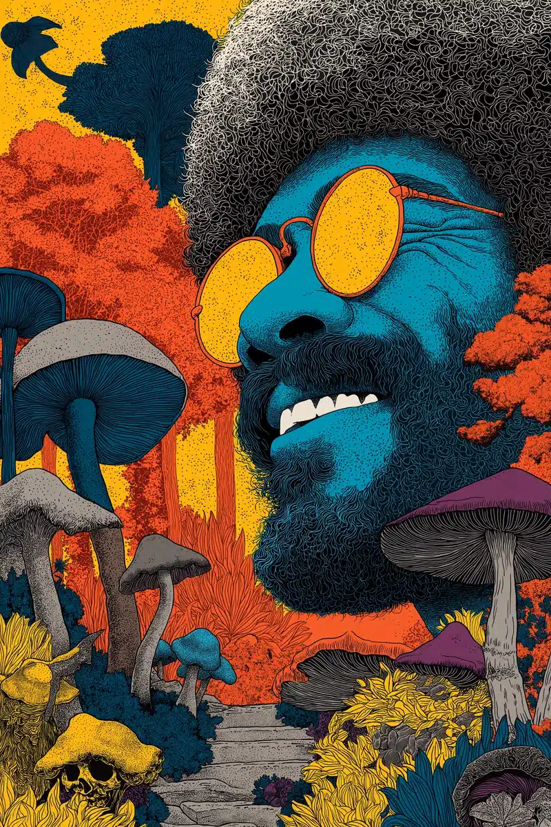 Trippy Bob Ross Poster Midjourney提示词
