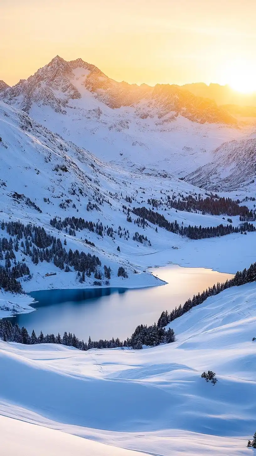 Alpine Sunrise Landscape Illustration Midjourney提示词