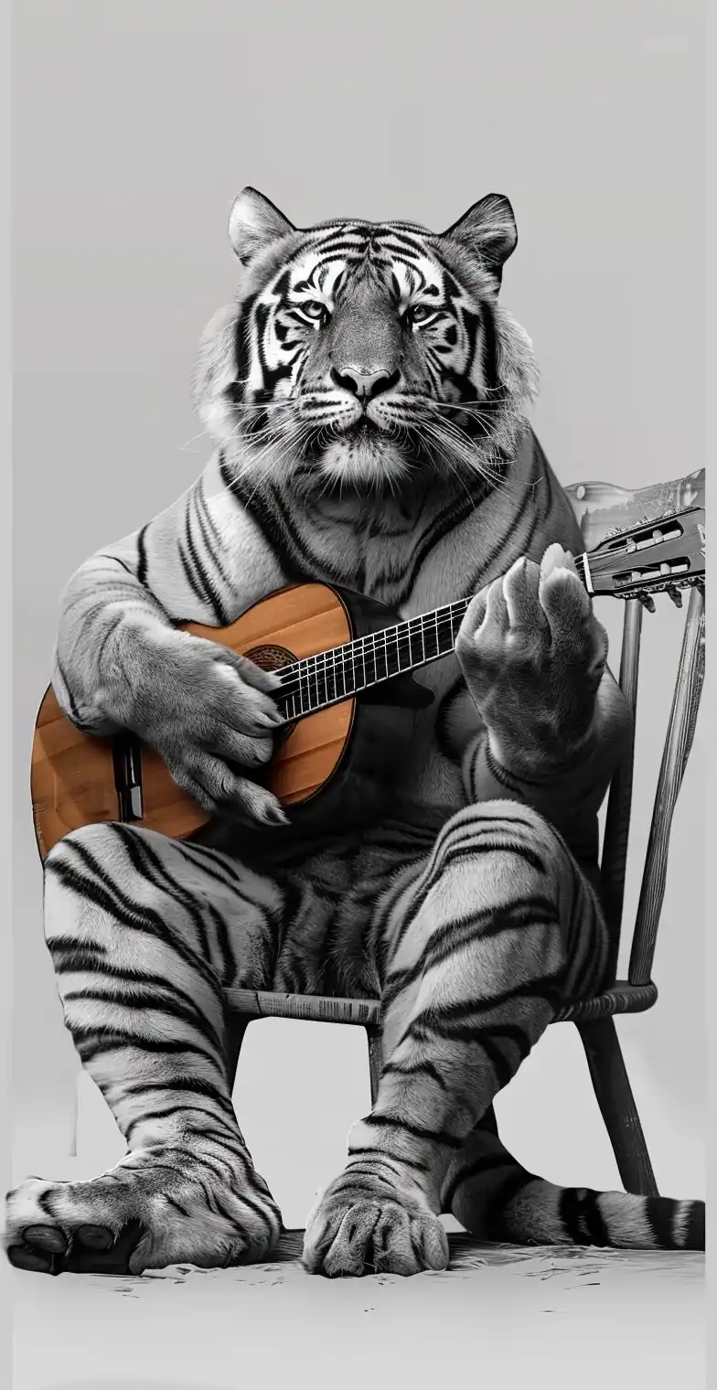 Comic Tiger Guitarist Midjourney提示词